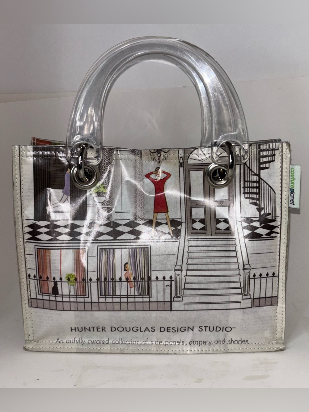 Couture Planet Recycled Newspaper Handbag Tote Purse Acrylic Handle Bag